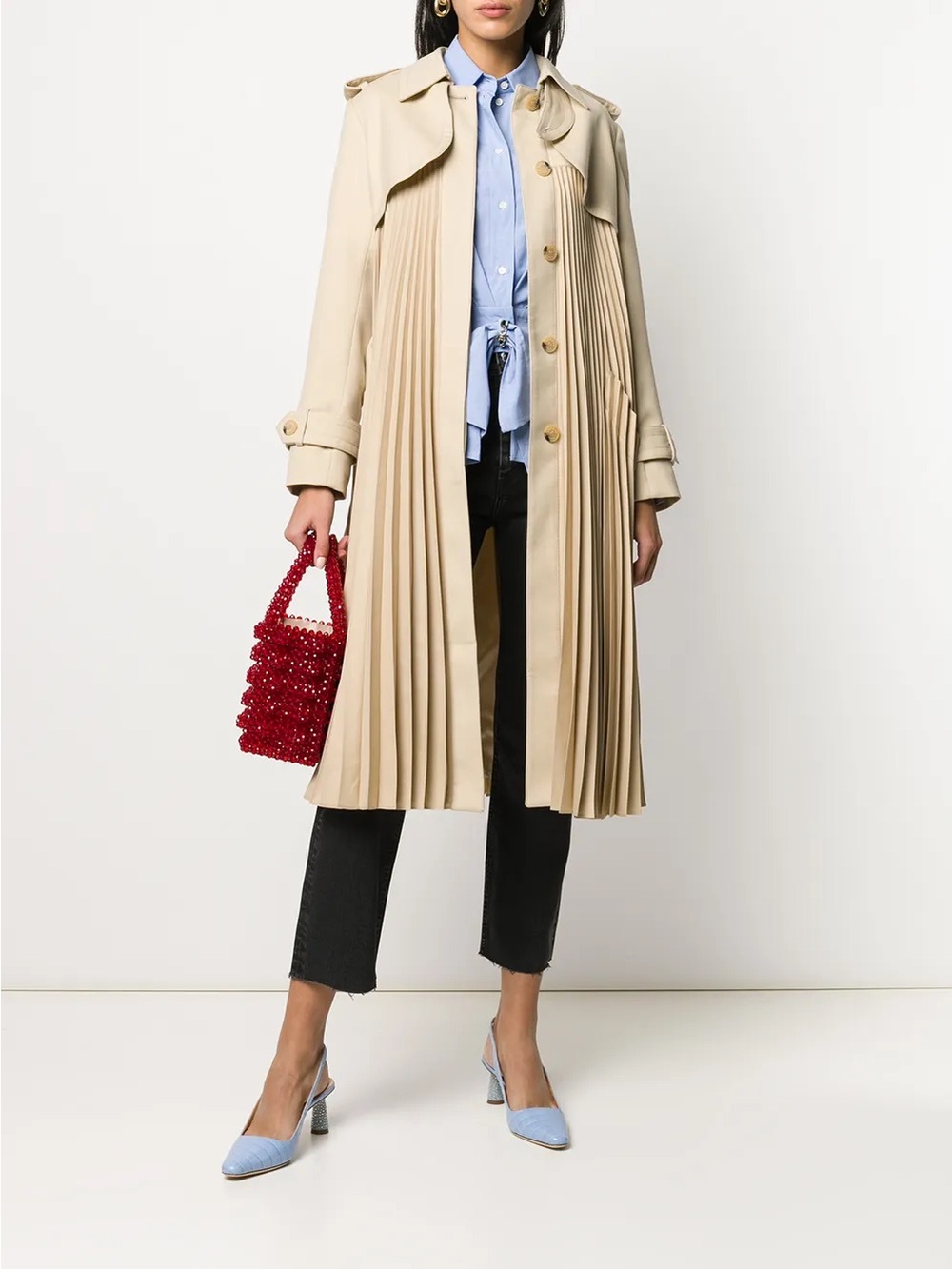 Sandro pleated Cream Satin-Lined Coat Sz.38 - Picture 4 of 14